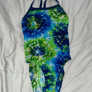 Blue/green tie dye Speedo endurance+ swim suit